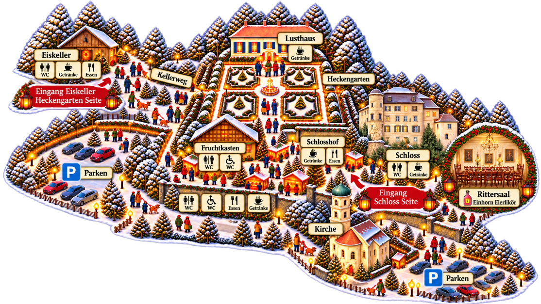 Illustrierter Lageplan von Advent im Schloss Hohenstadt